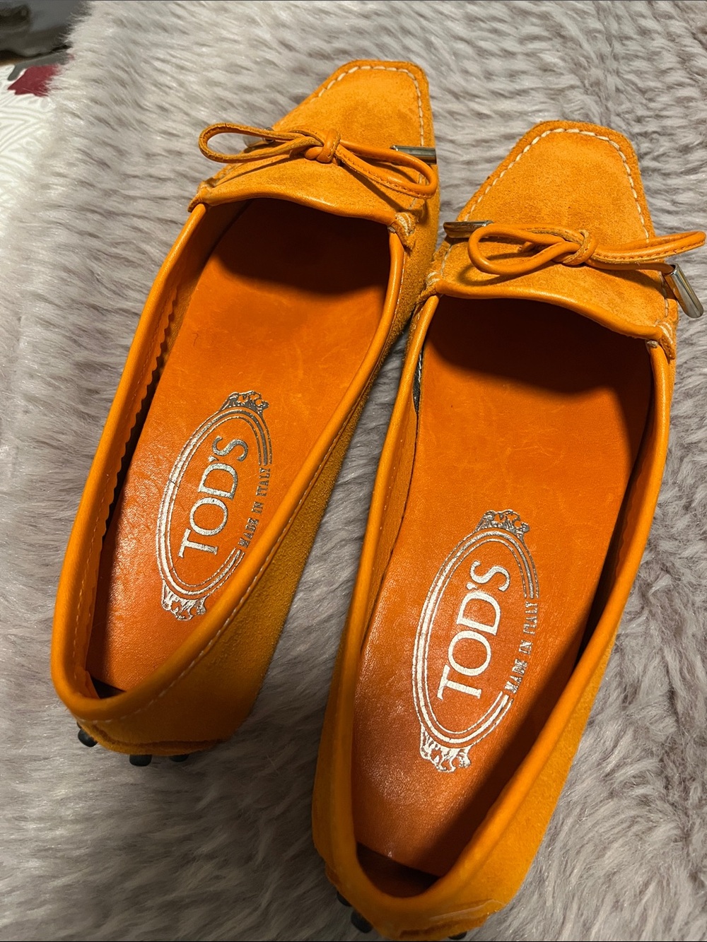 Tod's Orange Suede Driving Loafers